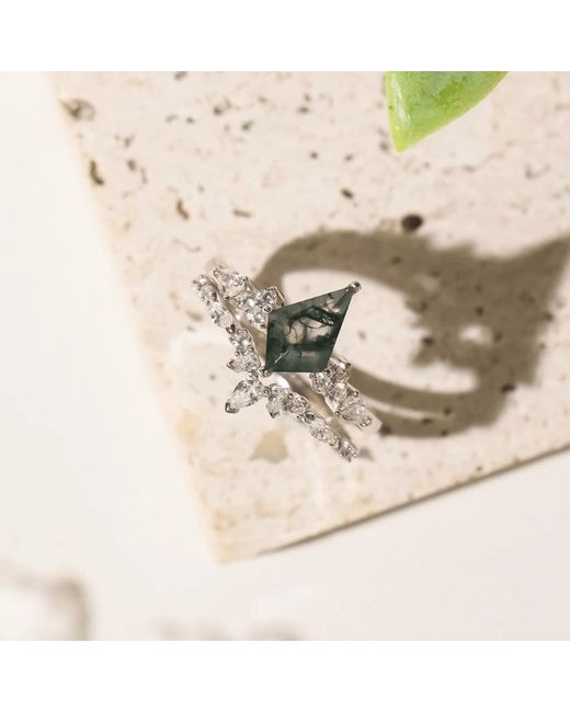 Azura Jewelry New York Metallic Nebula Nights Moss Agate Ring Set Vermeil