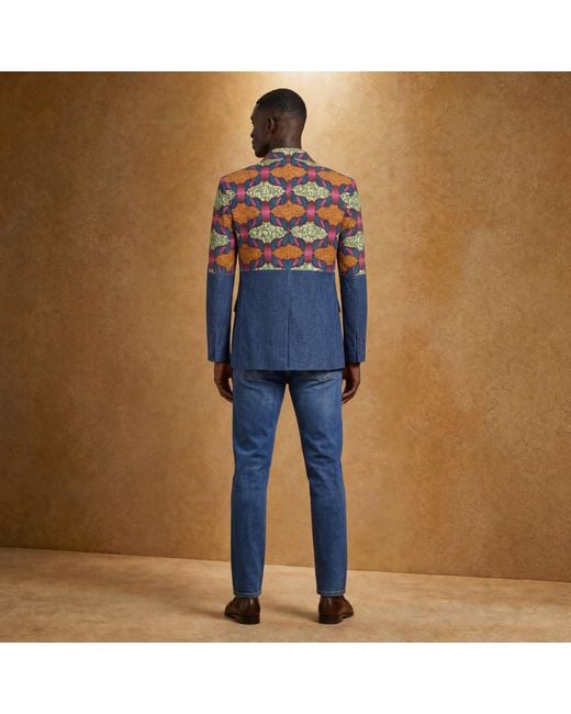 Ohema Ohene Blue Denim & African Print Cotton Blazer – Split Panel for men