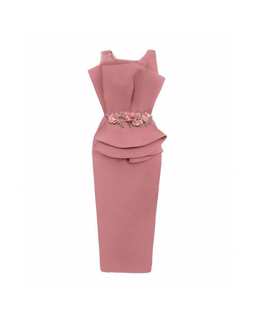 Amayce Pink Amelia Peplum Embellished Midi Dress