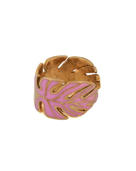 Ebru Jewelry Summer Pink Enamel Gold Adjustable Ring
