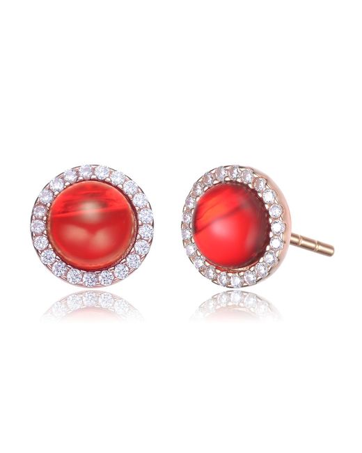 Genevive Jewelry Red Dark Pink Rose Gold Plated Earrings
