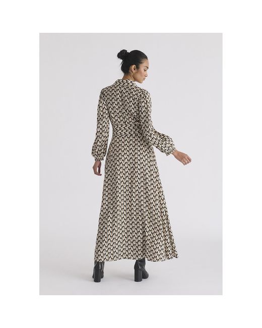 Paisie Natural Geometric Print Maxi Shirt Dress