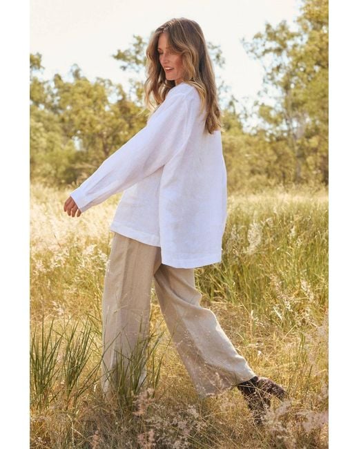 Adrift Clothing White Oversized Linen Boyfriend Shirt