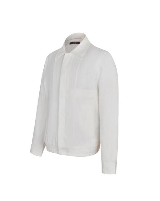 DAVID WEJ White Hugo Linen Aviator Jacket for men