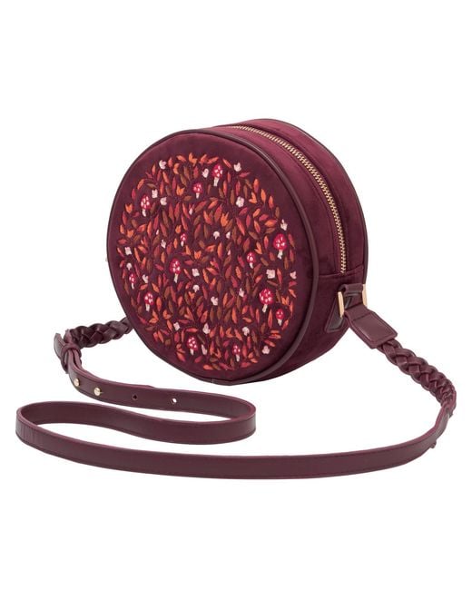 Fable England Mushroom Embroidered Velvet Circle Bag