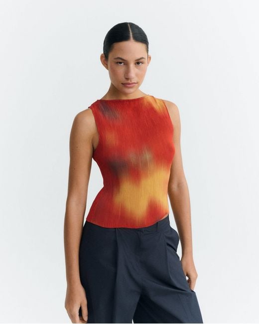 Thinking Mu Red Pleated Top Flowers Dora