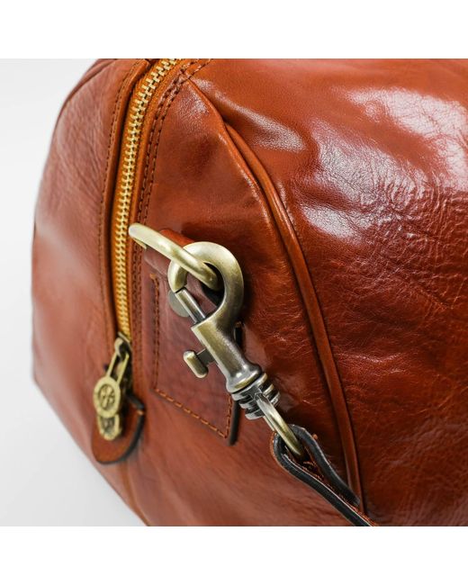Time Resistance Brown Small Leather Overnight Bag, Duffel Bag