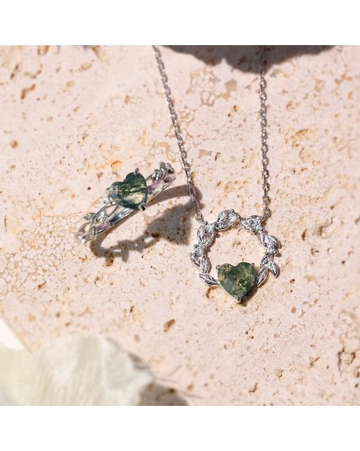 Azura Jewelry New York Green Everlasting Heart Moss Agate Ring Vermeil