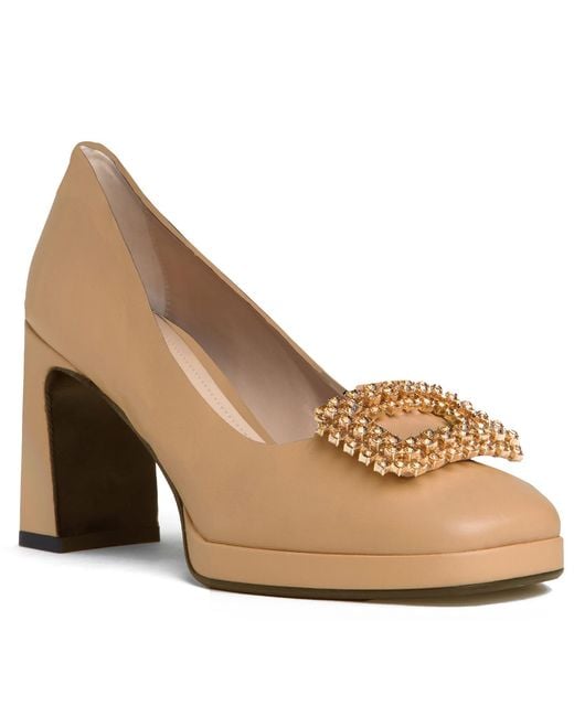 Beautiisoles by Robyn Shreiber Made in Italy Metallic Neutrals Clementine With Rhinestones Platform Dressy Leather Pump