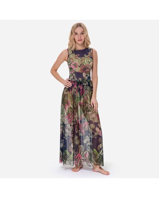 Rodasoleil Smart Swimwear Green Tan-Through Mesh Lightweight Beach Skirt Botanicum