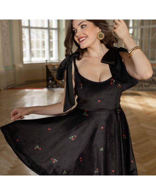 RainSisters Black Velvet Dress With Tie Straps: Berry Swing