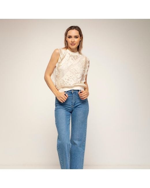 Tantra Spain Sl Natural Neutrals Sheer Lace Top With An Elastic Waistband