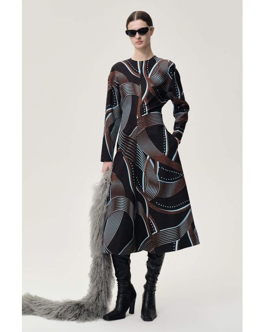 FRONT ROW SHOP Black Printed Draped-Waist Dress Multi
