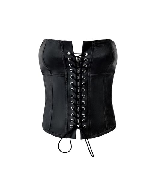 OW Collection Black Sable Faux Leather Corset Top