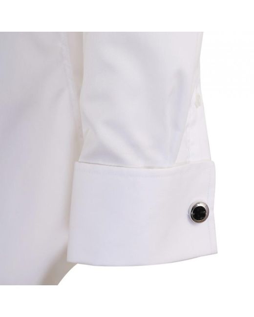 DAVID WEJ Blue Pin Collar Double Cuff Fine Herringbone Shirt – for men