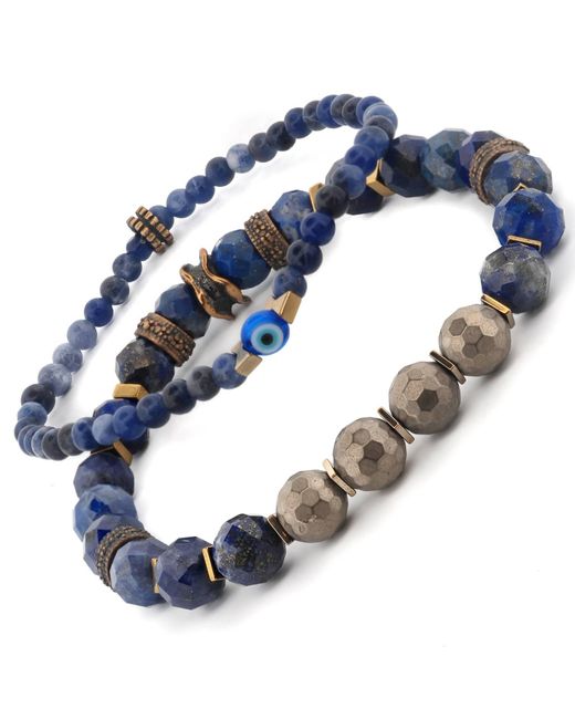Ebru Jewelry Blue Deep Wisdom Lapis & Evil Eye Beaded Bracelet Set for men