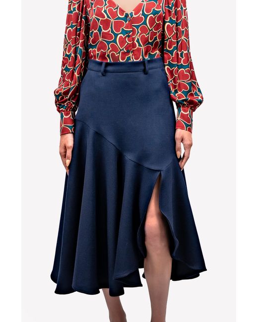 GUILLAUME ALEXANDRE Blue Flared Midi Skirt Organic Wool