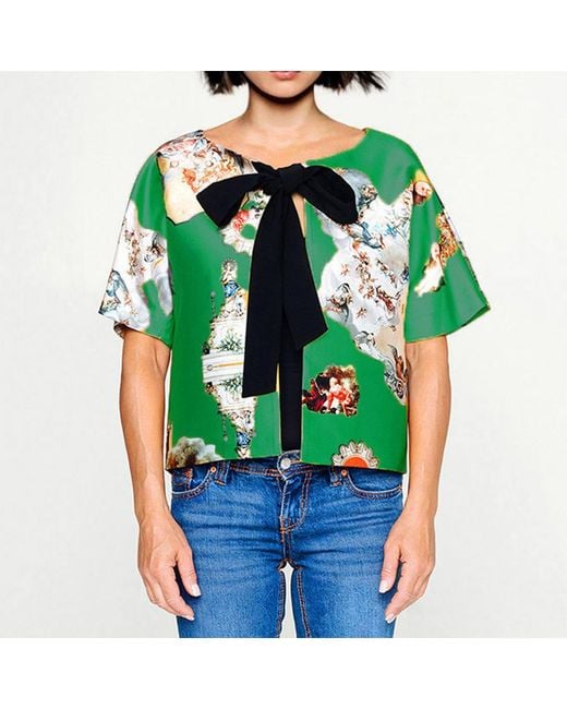 Maxjenny Green Cropped Jacket With Bow