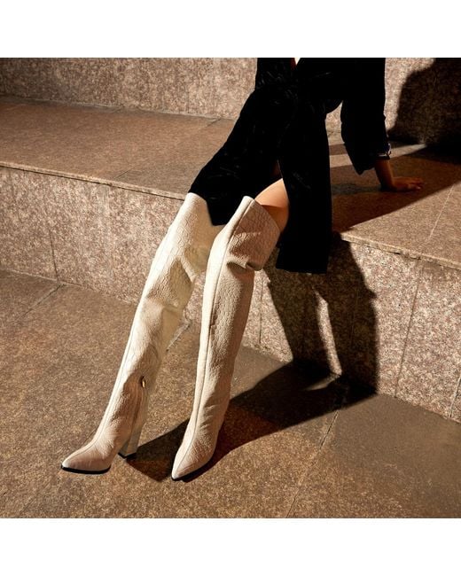 Rosamund Muir London Natural Neutrals Roma Cream Crocodile Print Over Knee Boots
