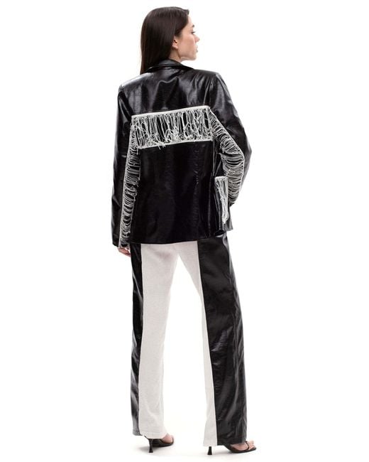 Maison Bogomil Black Thread Line – Leather Jacket With Knitted Fringe