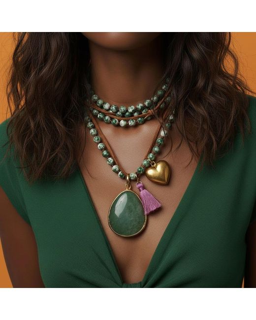Persia Dona Jewelry Green Gemstone X Heart Love Necklace