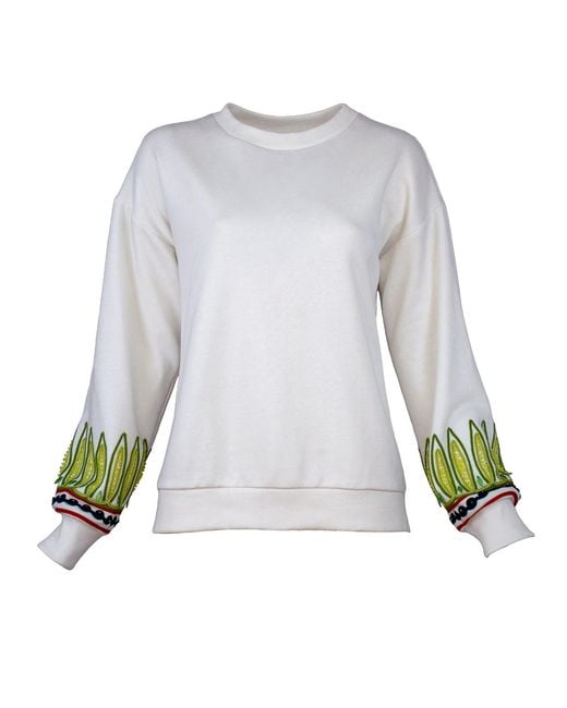 Lalipop Design Blue Off White Sweatshirt With Pleated Back And Embroidery Detail