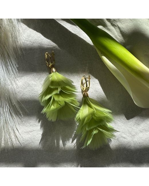 Babaloo Green Feather Cascade Earrings