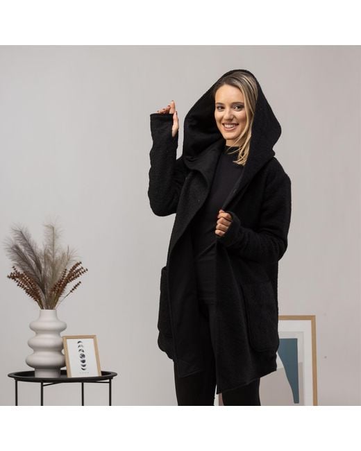 Nikka Place Black Wool Hooded Cardigan Jacket With Pockets