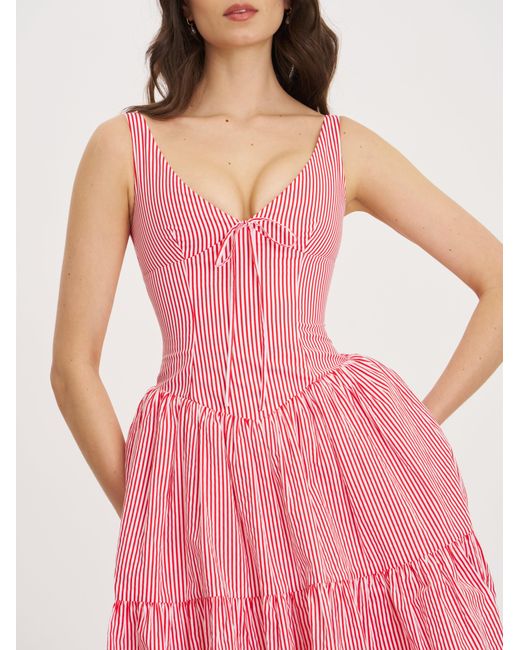 Miss Circle New York Pink Oceana Candy Stripe Drop Waist Midi Dress