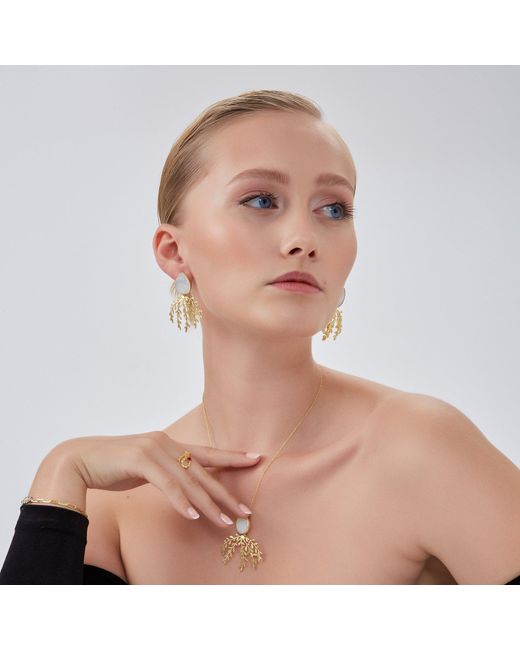 Spero London Metallic Mother Of Pearl Branch Sterling Earring & Necklace Set
