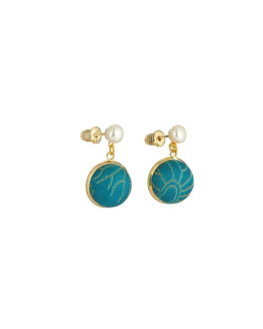 Soft Strokes Silk Blue Pure Silk Brocade Earrings With Freshwater Pearls
