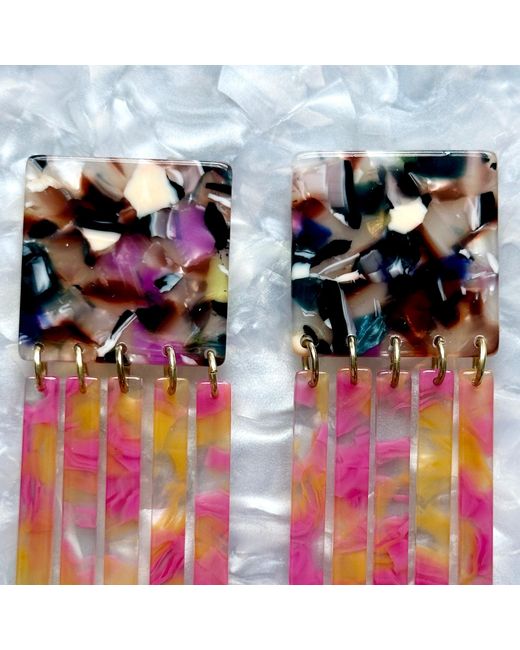 CLOSET REHAB Multicolor Square Fringe Earrings