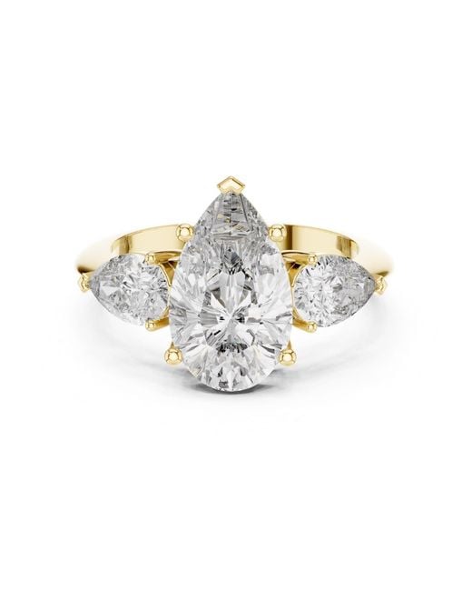 Aya Fine Jewelry White 4.00 Ct Pear Lab Grown Diamond Three Stone Engagement Ring