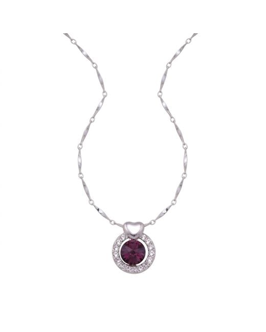 Modenaire Metallic Amethyst Round Heart Accent Pendant Necklace