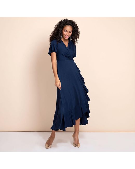 Alie Street London Blue Petite Waterfall Midi Dress