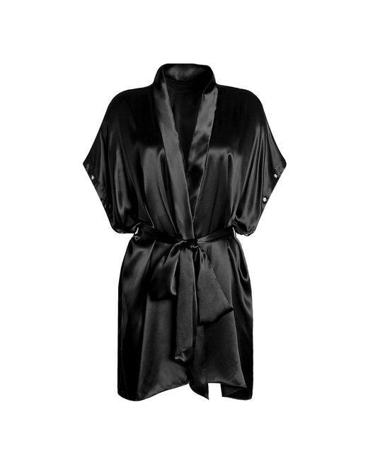Lunatic Femme Black Stroke Of Midnight Silk Kimono Robe