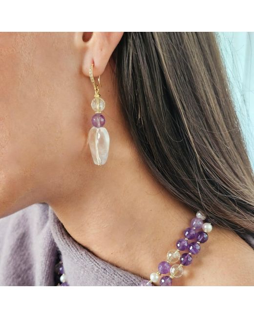Farra Metallic Heart Shaped Quartz With Amethyst Earrings