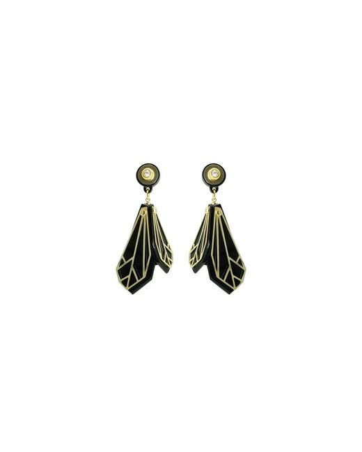 Gissa Bicalho Black Handmade Acrylic Earring Wings Pendant