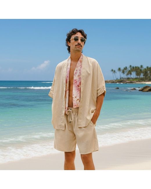 ORIGIN OF HEARTS Natural Neutrals Vela Linen Resort Co-Ord Set for men