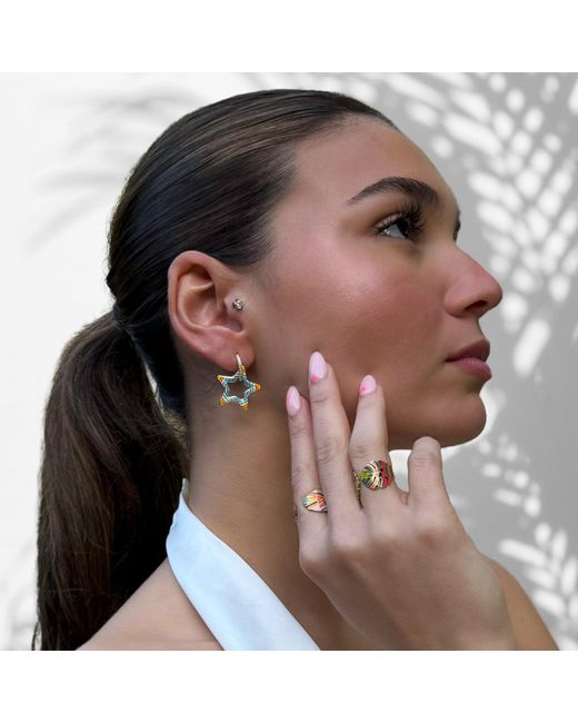 Ebru Jewelry Metallic Pastel Colors Star Diamond Hoop Earrings