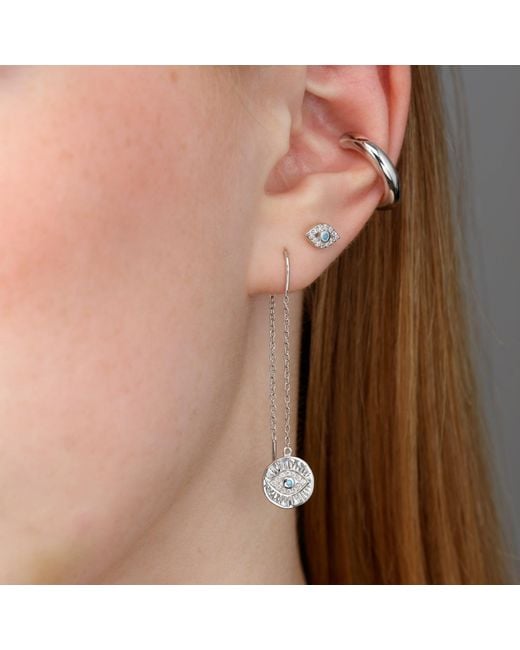 Scream Pretty White Threader Earrings with Evil Eye Charm