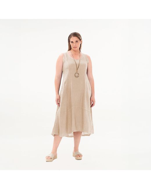 Haris Cotton Natural Neutrals Tank Curve Linen Dress With Asymmetrical Hem And Side Pockets Beach Sand