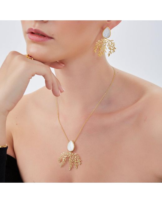 Spero London Metallic Mother Of Pearl Branch Sterling Statement Necklace