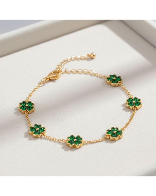 Seven Saints Green Four Leaf Clover Bracelet Talisman Of Luck And Prosperity Emerald Zirconia And