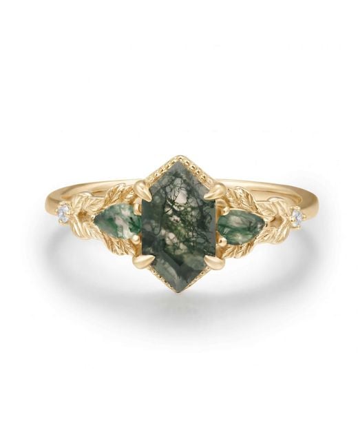 Azura Jewelry New York Green Gardenia Moss Agate Ring Vermeil