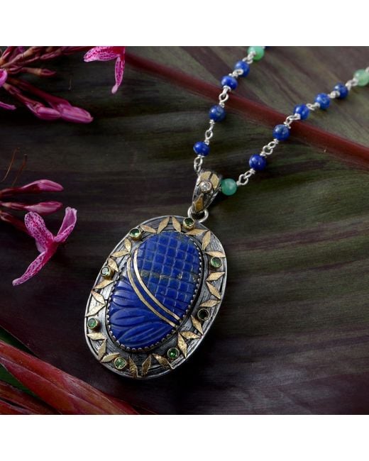 Emma Chapman Jewels Blue Lapis Tsavorite Diamond Pendant