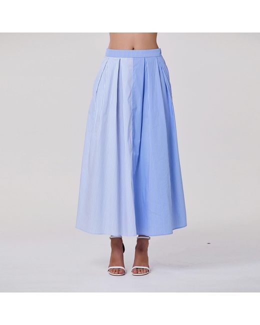 Smart and Joy Blue Long Two-Tone Cotton Skirt
