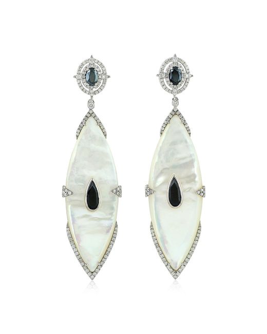 Artisan Green Marquise Shape Sale Dangle Earrings Mother Of Pearl Spinel Diamond 18k Gold