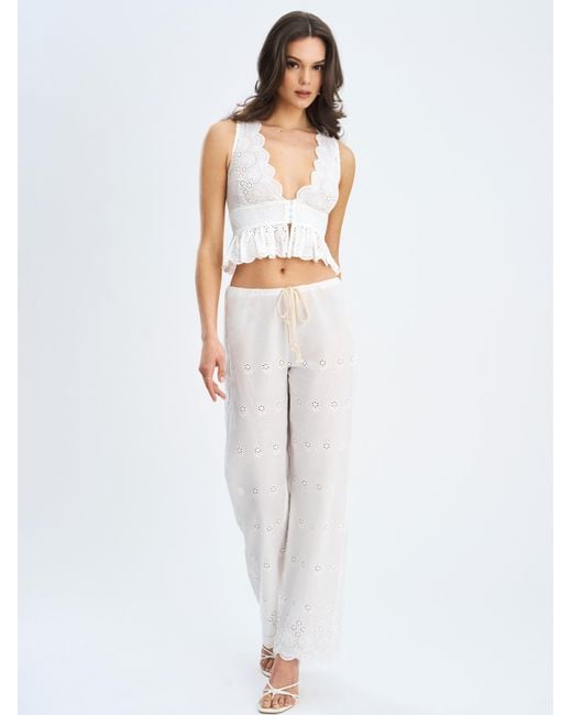 Miss Circle New York White Raia Eyelet Wave Trim Crop Vest Top
