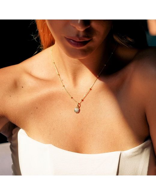 Spero London Metallic Sterling Natural Square Pendant Necklace With Beaded Chain